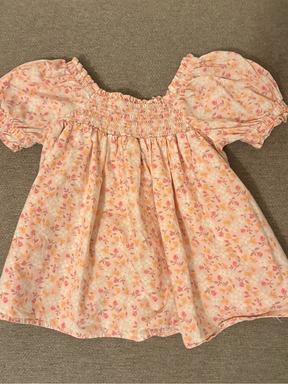 Cat & Jack Peach-Pink Floral Smocked Puff Sleeve Top